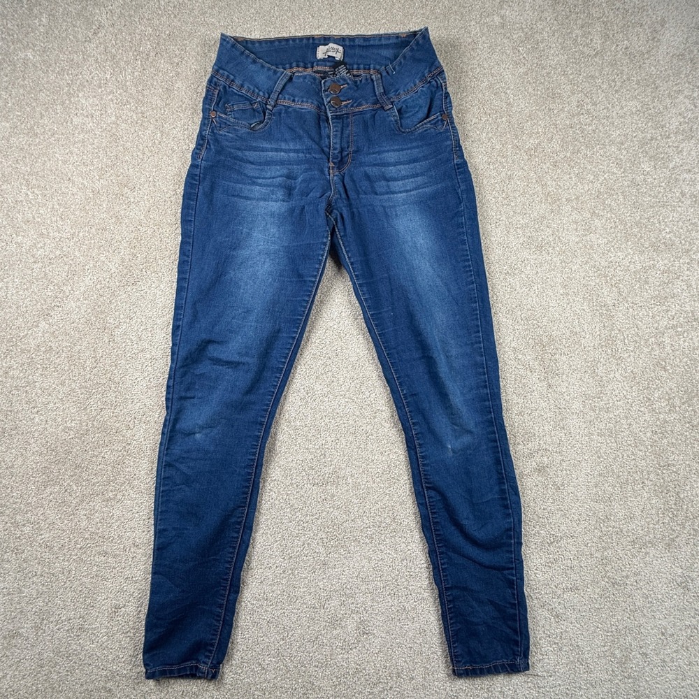 Hailey Jeans Co Womens Size 9 Medium Wash High Rise Skinny Jeans Double Button